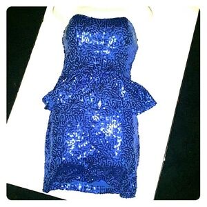 Prom blue sequence tube sleeveless dress